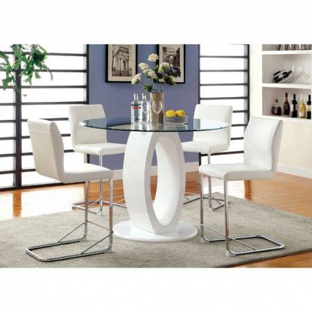 LODIA II ROUND COUNTER HT. DINING SETS 5PC (TABLE + 4 SIDE CHAIRS) WHITE